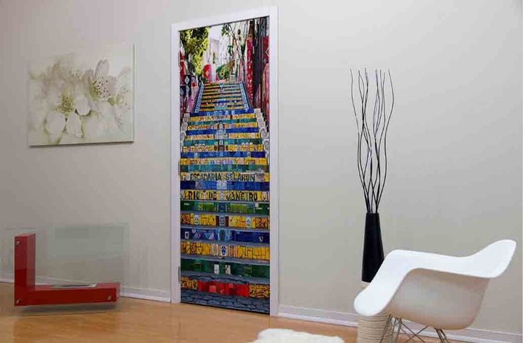 Rio de Janeiro Stairway Door Mural-Buildings & Landmarks,Cityscapes-Eazywallz