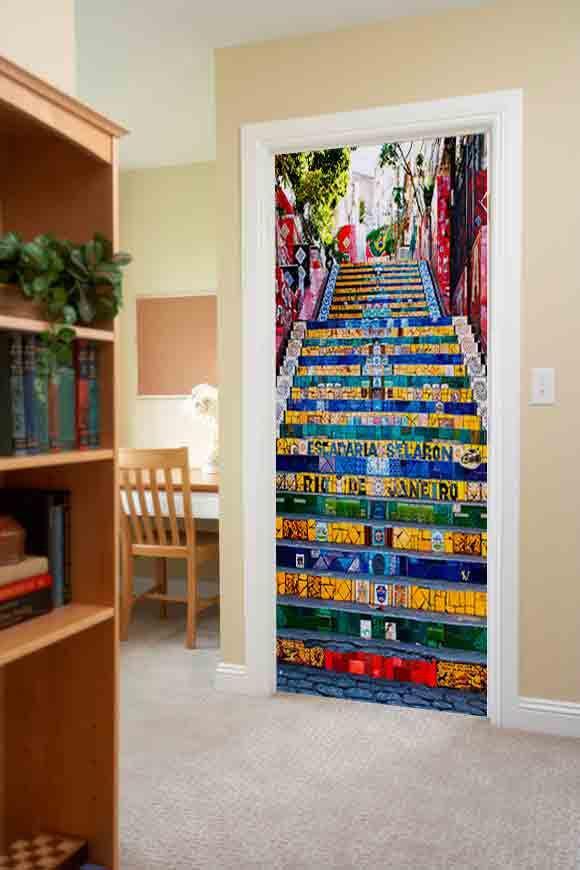 Rio de Janeiro Stairway Door Mural-Buildings & Landmarks,Cityscapes-Eazywallz