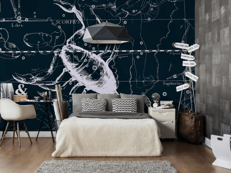 Scorpio Constellation Map in Navy Wall Mural-astrology-Eazywallz