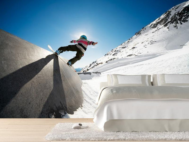 Snowboarder on wall ride Wall Mural-Sports-Eazywallz