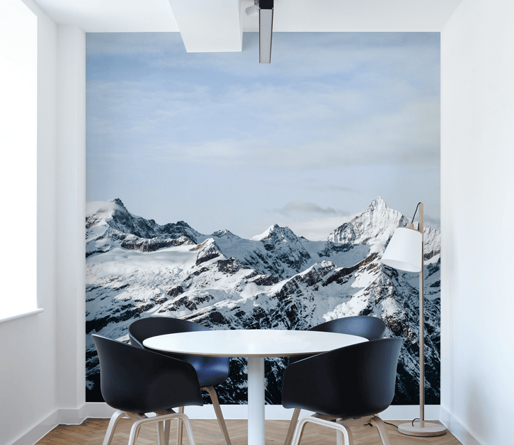 Snowy Mountain Line Wall Mural-Landscapes & Nature,Vintage-Eazywallz