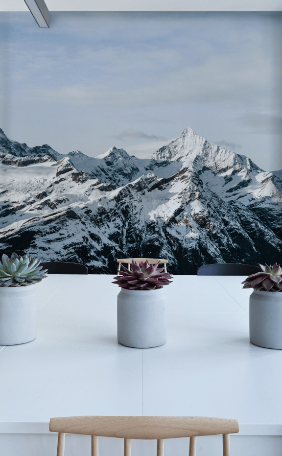 Snowy Mountain Line Wall Mural-Landscapes & Nature,Vintage-Eazywallz
