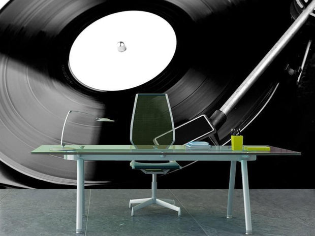 Spinning Vinyl Record Wall Mural-Arts,Black & White,Macro-Eazywallz