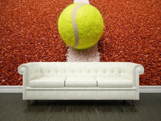 Tennis ball on the court line Wall Mural-Sports-Eazywallz