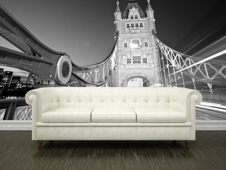 Tower Bridge in black and white Wall Mural-Black & White,Buildings & Landmarks,Urban-Eazywallz