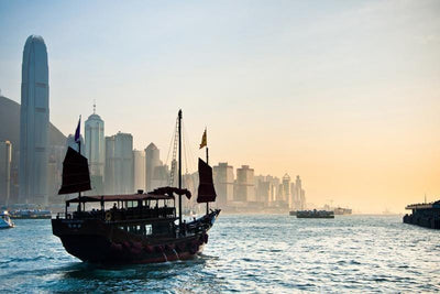 Traditional Chinese Boat against Hong Kong skyline Wall Mural-Cityscapes,Transportation-Eazywallz