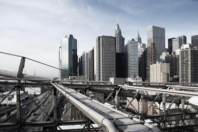 View Over Manhattan and Brooklyn Bridge Sections Wall Mural-Cityscapes,Urban,Featured Category-Eazywallz