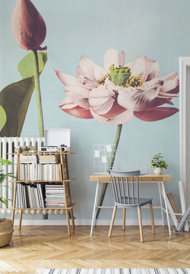 Vintage Lotus Flower Mural Wallpaper-Florals,Macro,Vintage,Featured Category of the Month-Eazywallz
