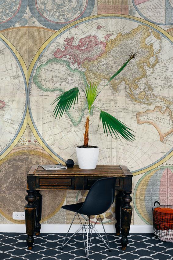 Vintage World Map Mural Wallpaper-Cityscapes-Eazywallz