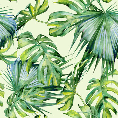 Watercolour green tropical jungle leaf wallpaper roll