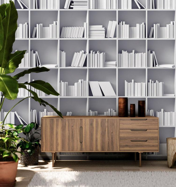 White Bookshelf Mural-Abstract-Eazywallz