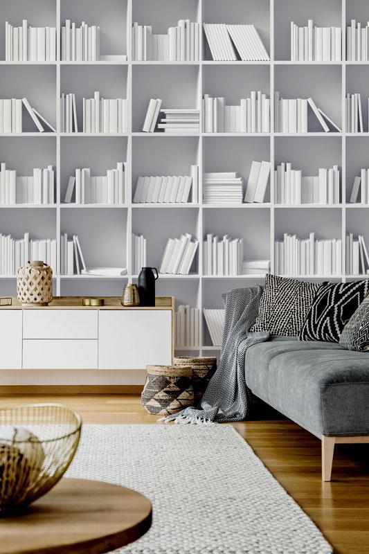 White Bookshelf Mural-Abstract-Eazywallz