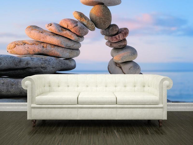 White pebbles on the shore at sunrise Wall Mural-Landscapes & Nature,Zen-Eazywallz