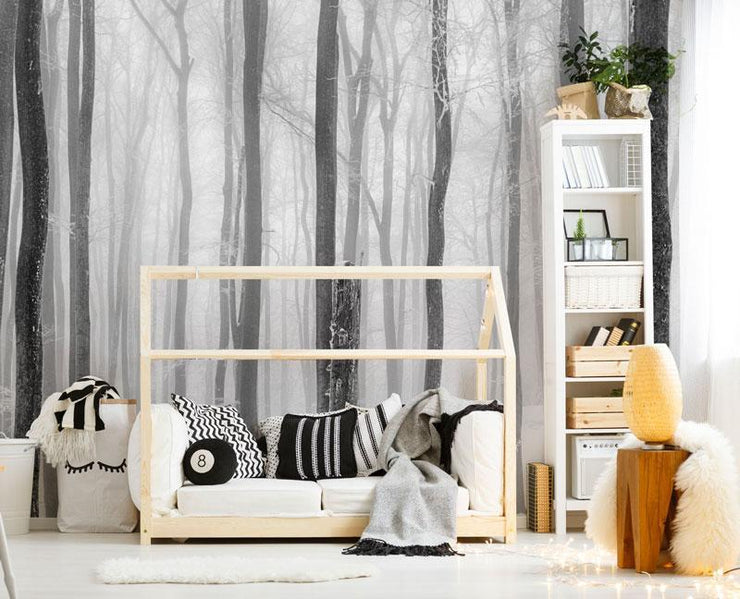 Winter Mist Forest Wall Mural-Black & White,Landscapes & Nature-Eazywallz