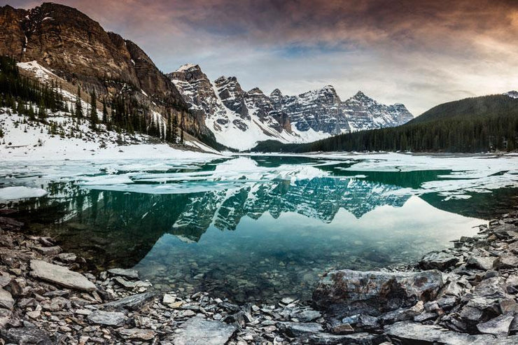 Winter Mountains & Lake Wall Mural-Landscapes & Nature,Vintage-Eazywallz