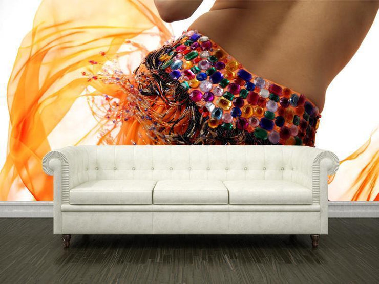 Woman dancing in orange dress Wall Mural-Arts-Eazywallz