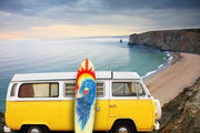 Yellow van with a surf board at the beach Wall Mural-Landscapes & Nature,Sports-Eazywallz